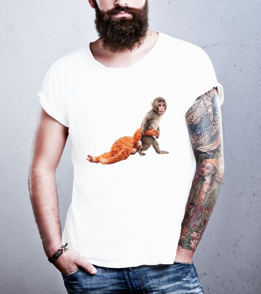 Baby Monkey Dragging Plush Toy Punch T-Shirt