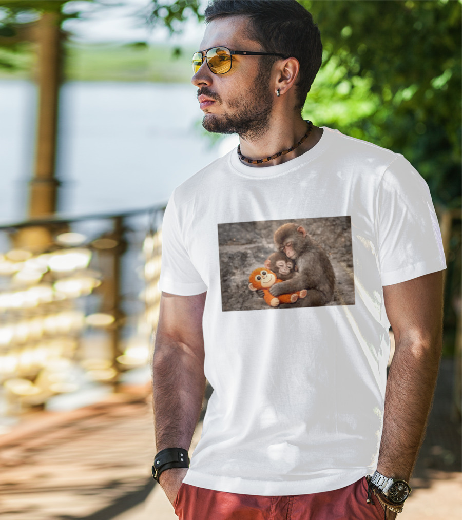 Baby Monkey Hugging Toy And Friend T-Shirt