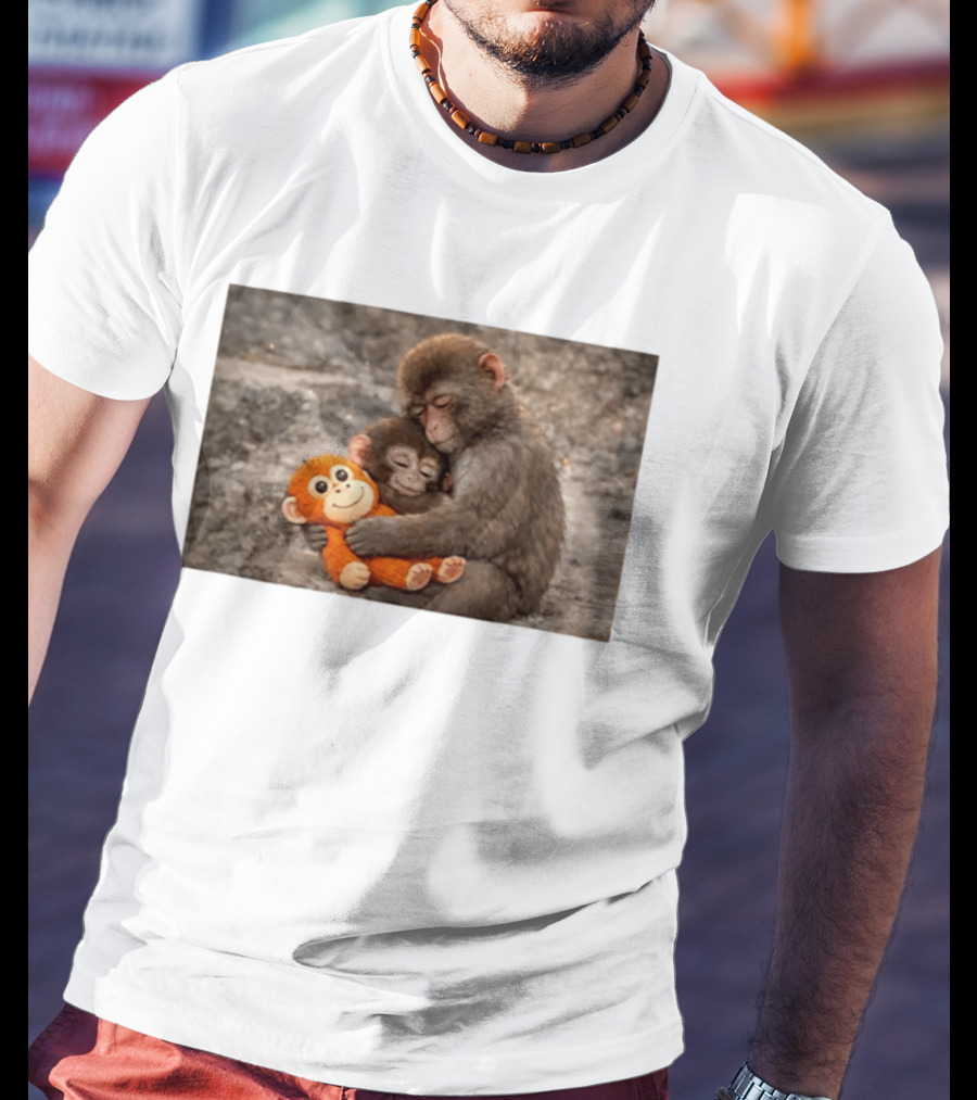 Baby Monkey Hugging Toy And Friend T-Shirt