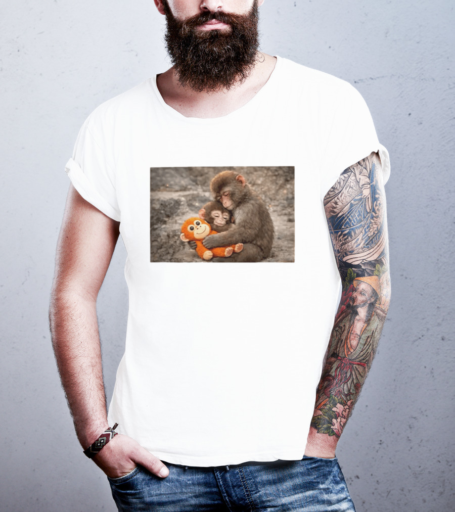 Baby Monkey Hugging Toy And Friend T-Shirt