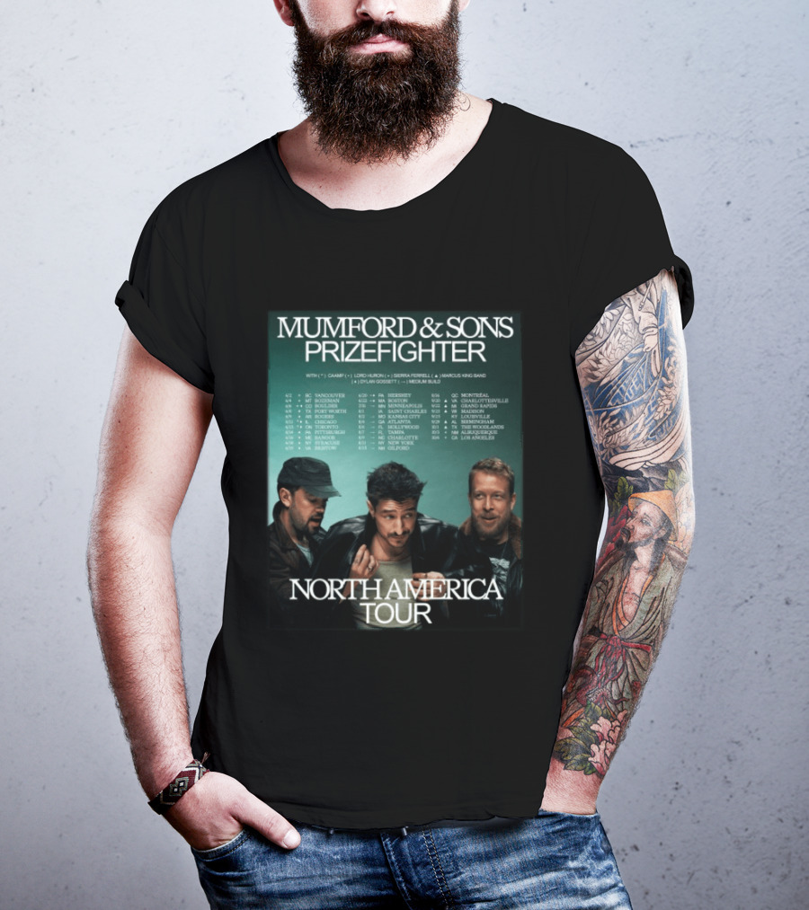 Mumford And Sons Prizefighter North America Tour 2026 City Dates Vancouver Montreal Austin T-Shirt