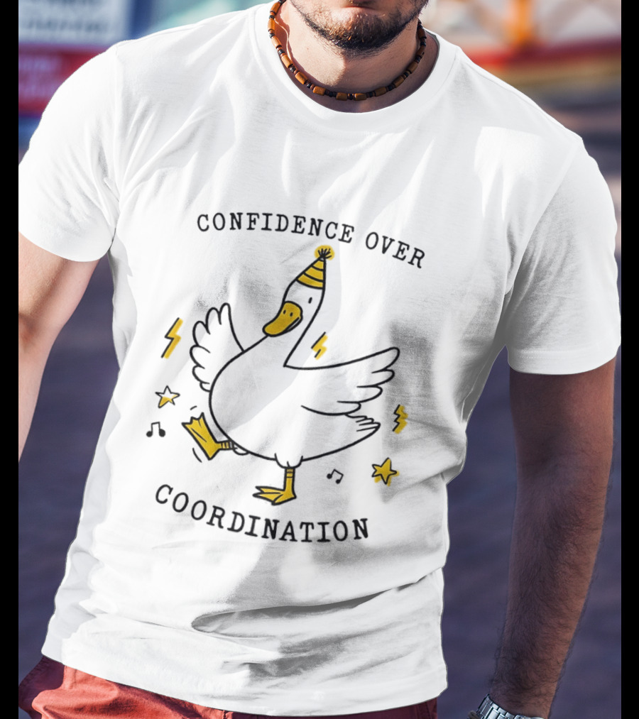Confidence Over Coordination Goose Party Hat And Lightning T-Shirt