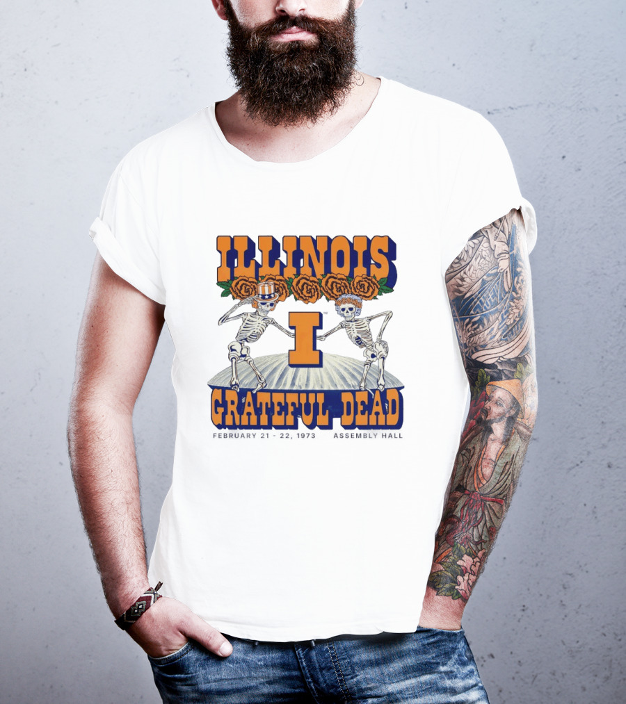 Illinois Grateful Dead February 21 23 1973 Assembly Hall Skeletons And Roses T-Shirt
