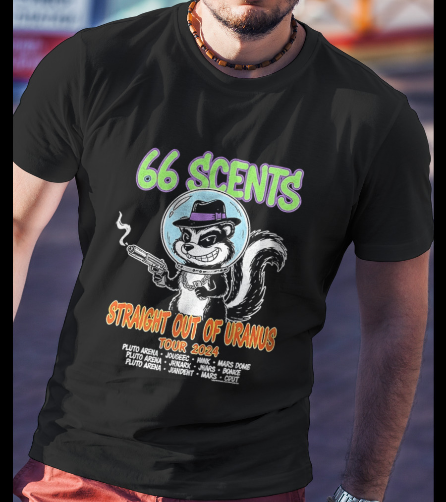 66 Scents Straight Out Of Uranus Tour 2024 Skunk Smoking Gun Adventure T-Shirt