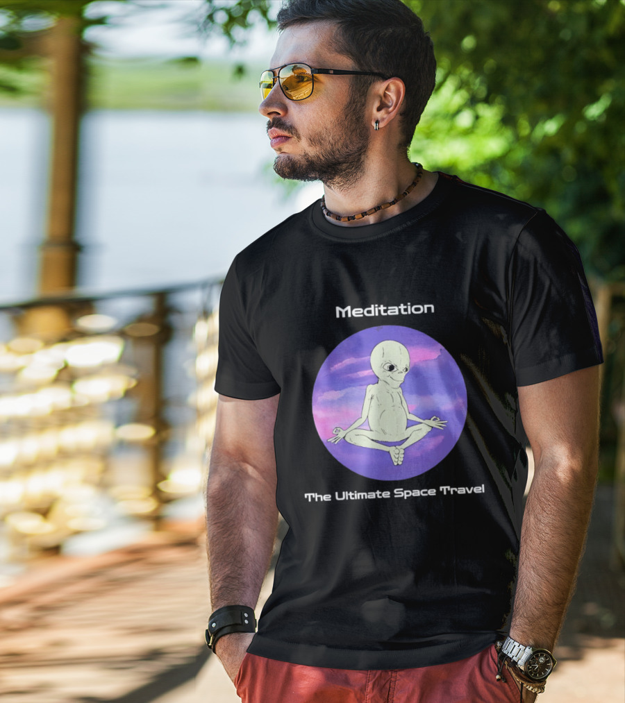 Alien Meditation Ultimate Space Travel Peaceful Cosmic Journey T-Shirt