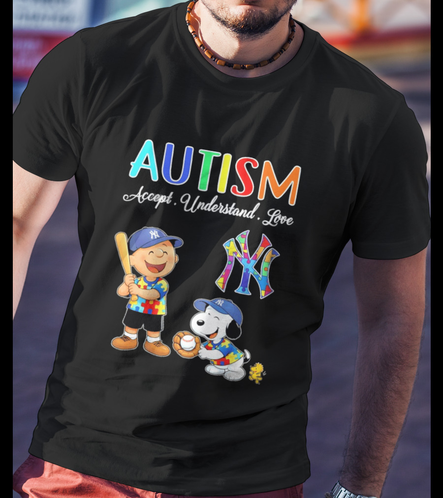 Charlie Brown Snoopy New York Yankees Autism Accept Understand Love T-Shirt