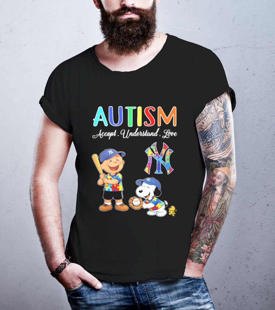 Charlie Brown Snoopy New York Yankees Autism Accept Understand Love T-Shirt