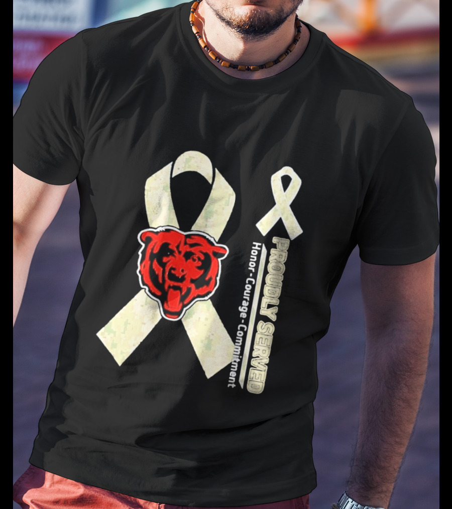 Chicago Bears Proudly Served Honor Courage Commitment Support Ribbon T-Shirt