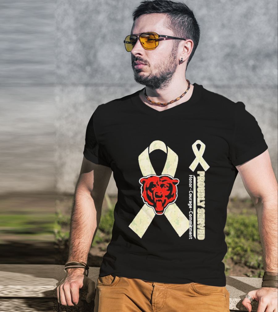 Chicago Bears Proudly Served Honor Courage Commitment Support Ribbon T-Shirt