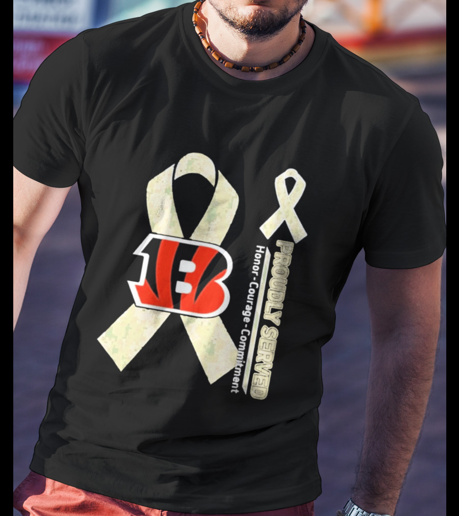 Cincinnati Bengals Honor Courage Commitment Proudly Served Ribbon T-Shirt