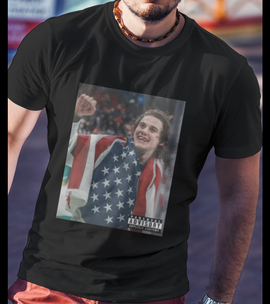Parental Advisory USA Flag Jack Hughes Lost Teeth T-Shirt