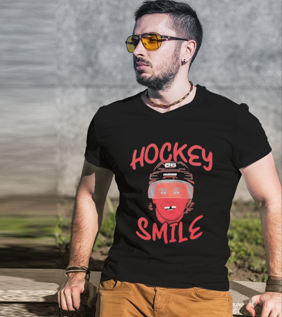 Jack Hughes Hockey Smile Team USA Helmet T-Shirt