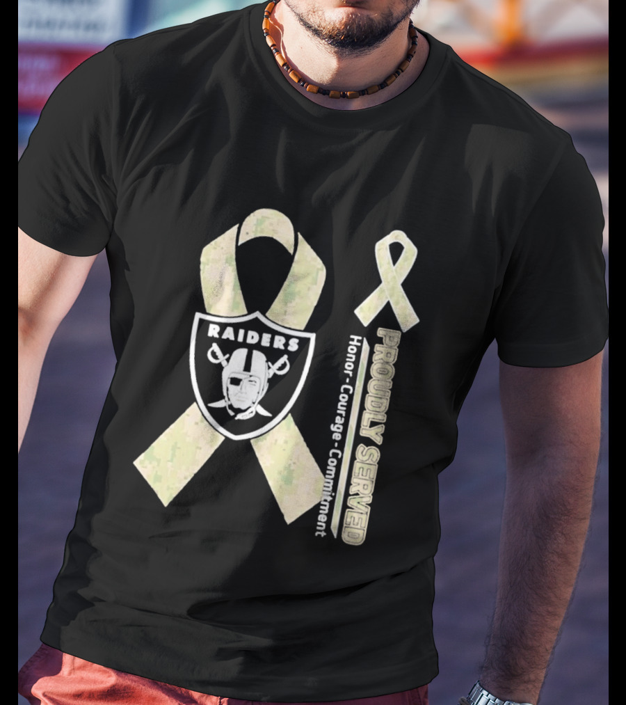 Las Vegas Raiders Camouflage Ribbon Proudly Served Honor Courage Commitment T-Shirt