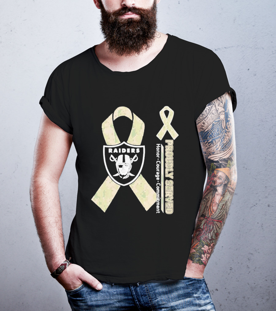 Las Vegas Raiders Camouflage Ribbon Proudly Served Honor Courage Commitment T-Shirt