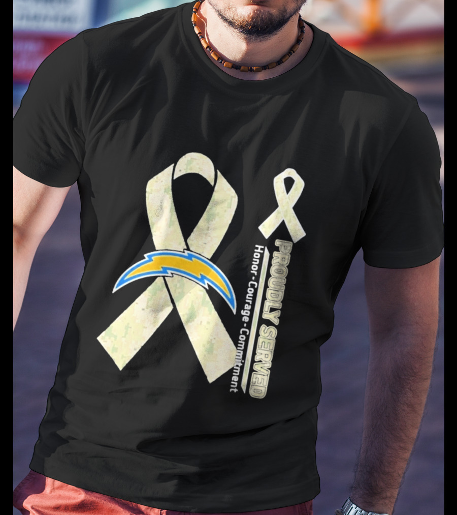 Los Angeles Chargers Proudly Served Honor Courage Commitment Ribbon T-Shirt