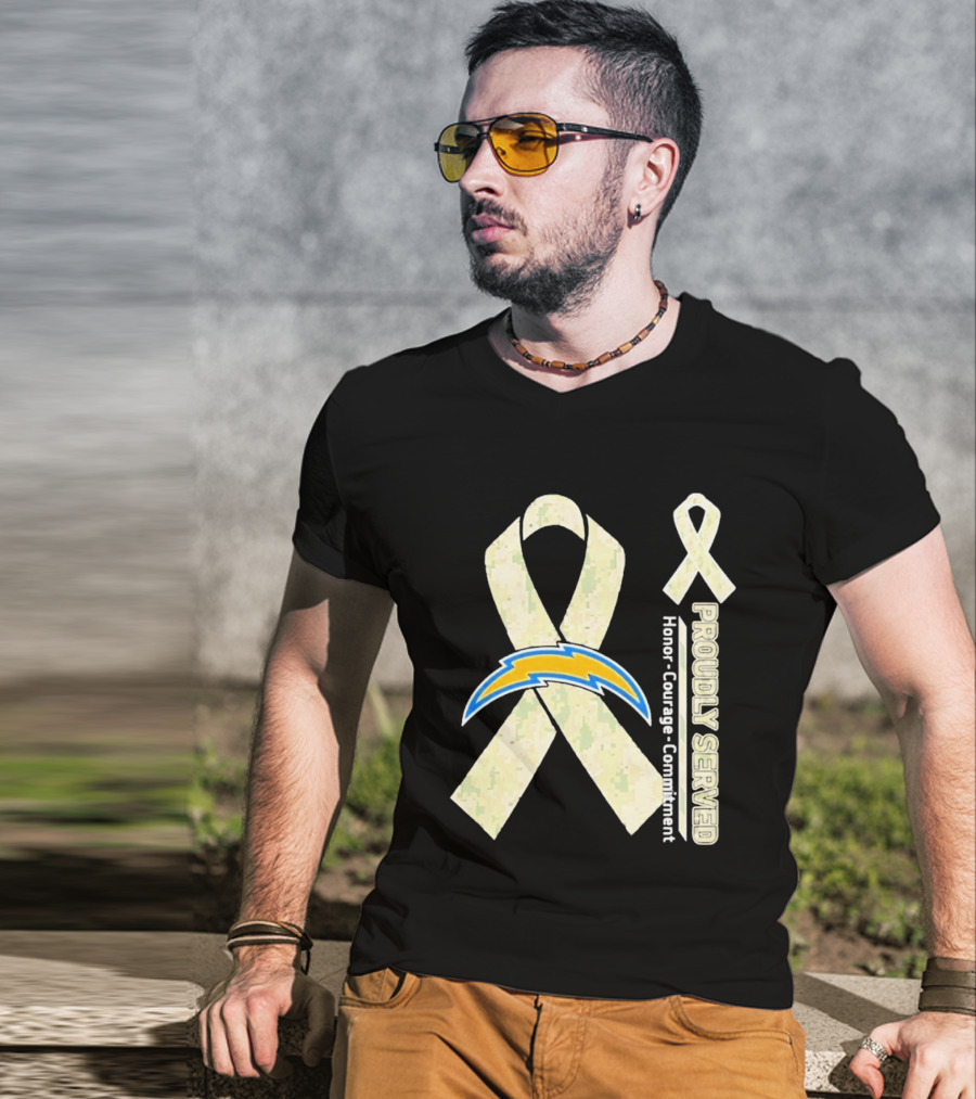 Los Angeles Chargers Proudly Served Honor Courage Commitment Ribbon T-Shirt