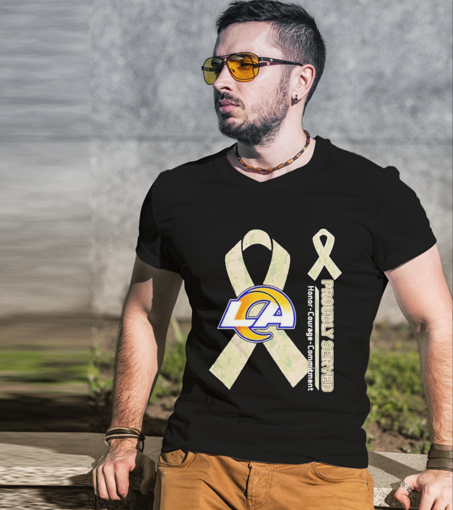 Los Angeles Rams Proudly Served Honor Courage Commitment Ribbon T-Shirt