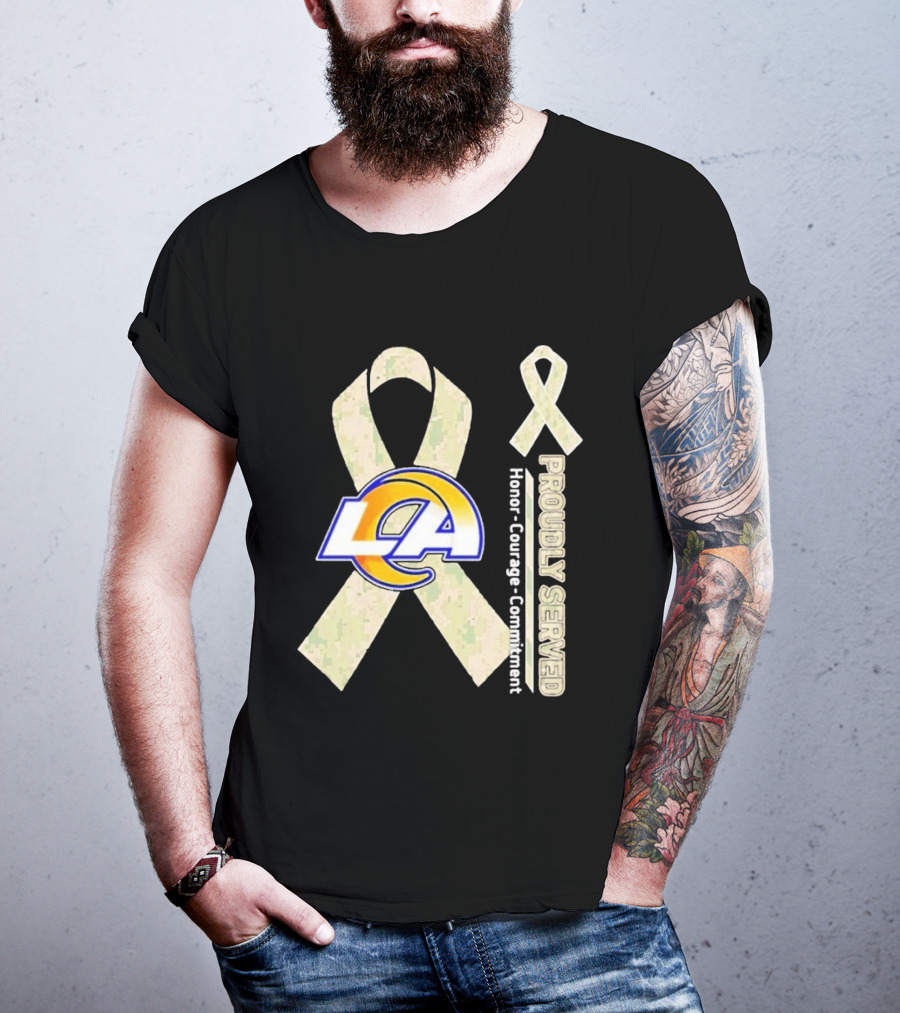 Los Angeles Rams Proudly Served Honor Courage Commitment Ribbon T-Shirt