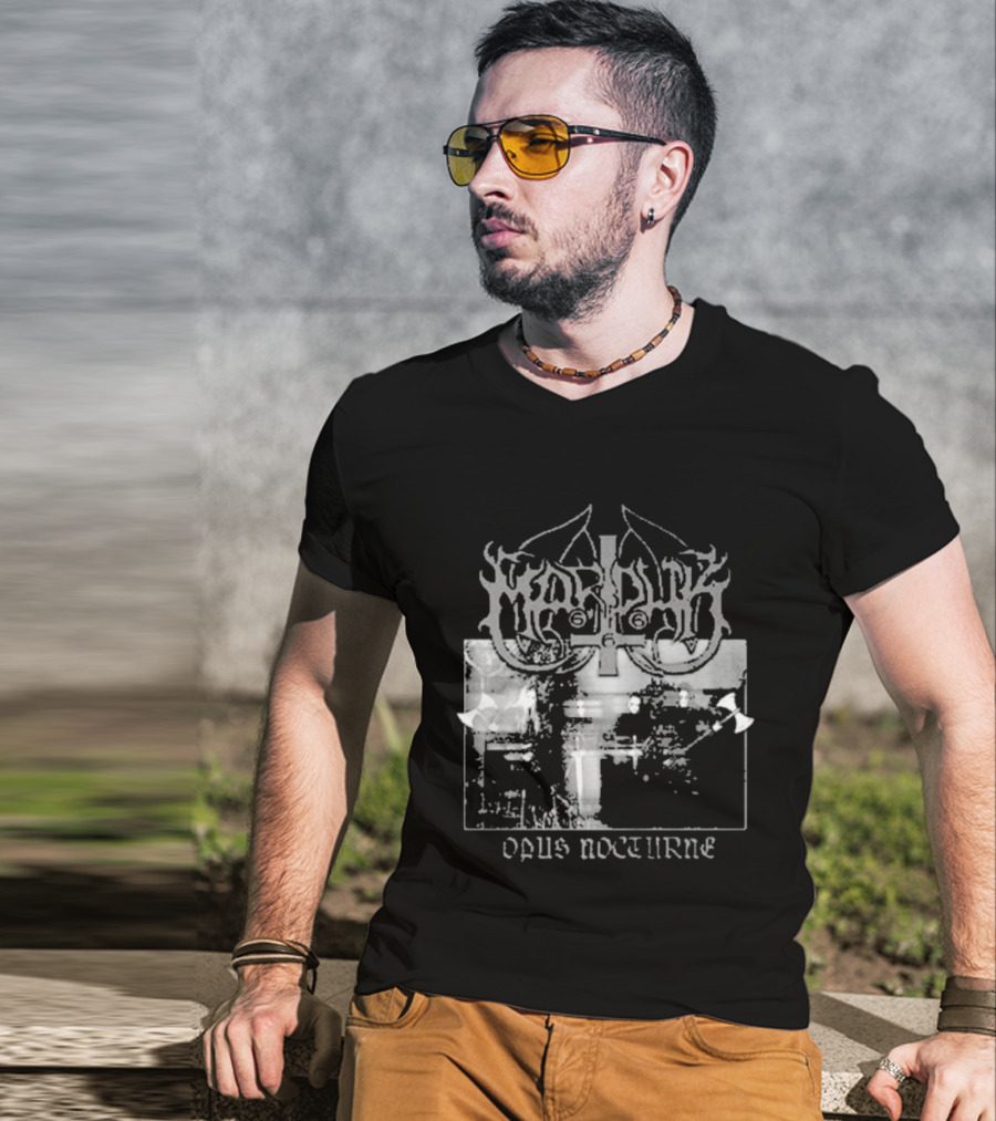 Marduk Opus Nocturne Album Cover With Cross And Inverted Pentagram T-Shirt