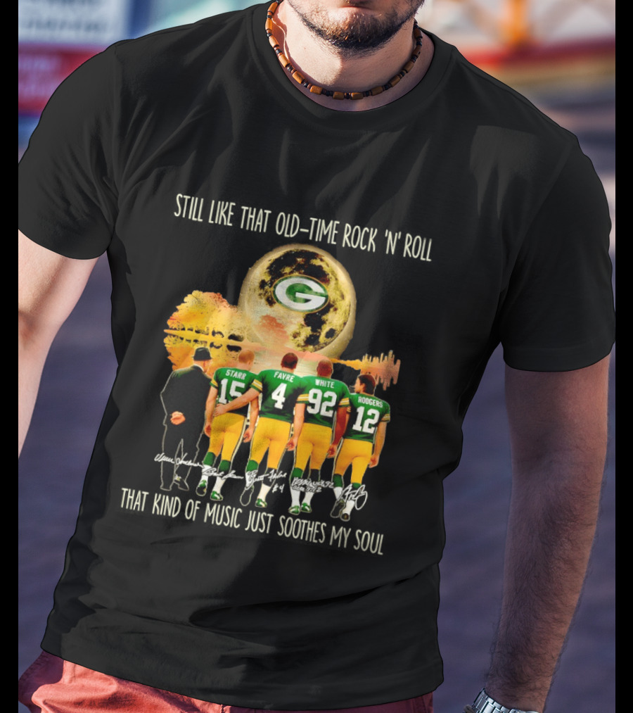 Green Bay Packers Starr Favre White Rodgers Old Time Rock 'n' Roll T-Shirt