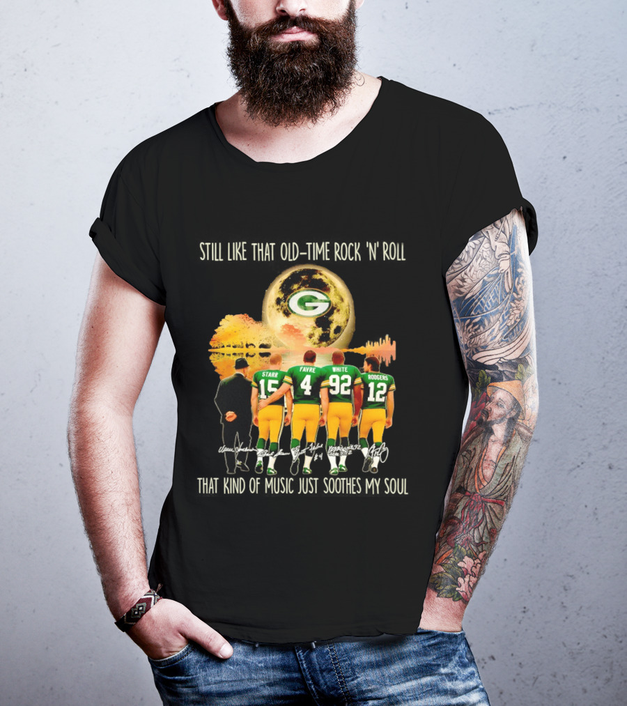 Green Bay Packers Starr Favre White Rodgers Old Time Rock 'n' Roll T-Shirt