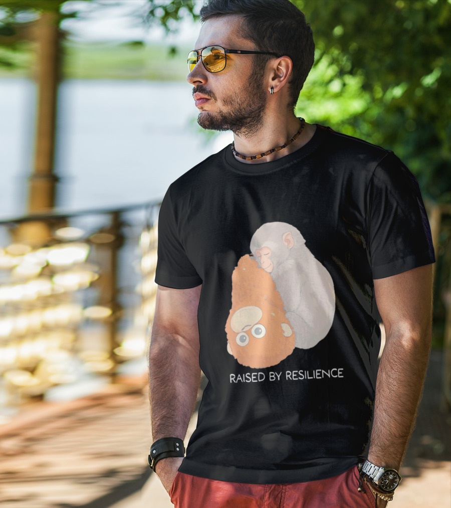 Monkey Cuddling Teddy Raised By Resilience T-Shirt