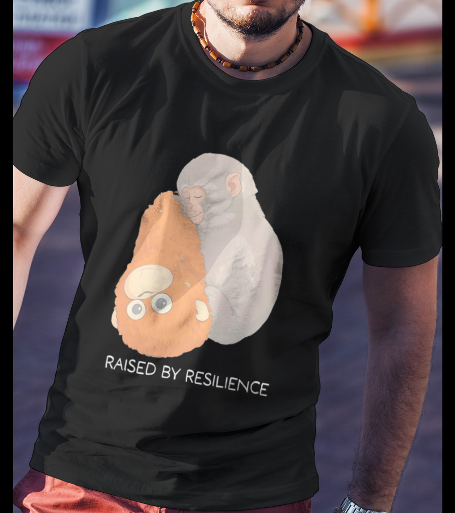 Monkey Cuddling Teddy Raised By Resilience T-Shirt
