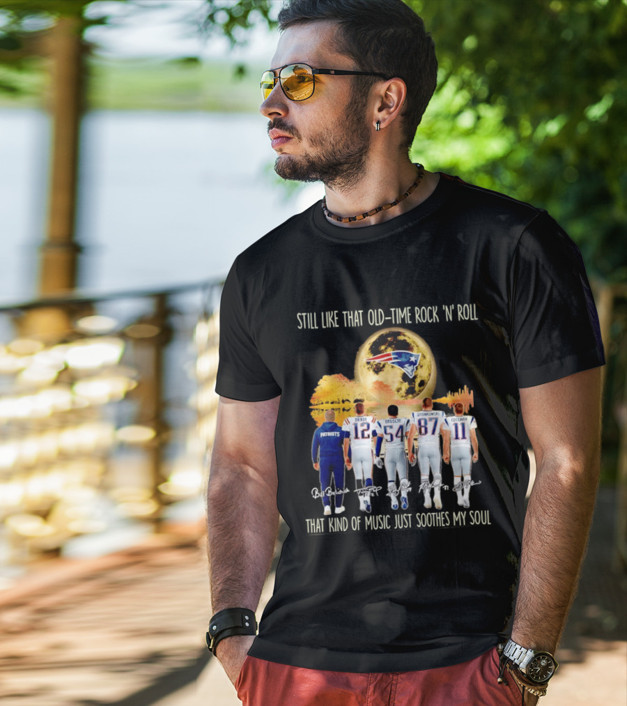 Patriots Brady Bruschi Gronkowski Edelman Old Time Rock 'n' Roll Moon T-Shirt