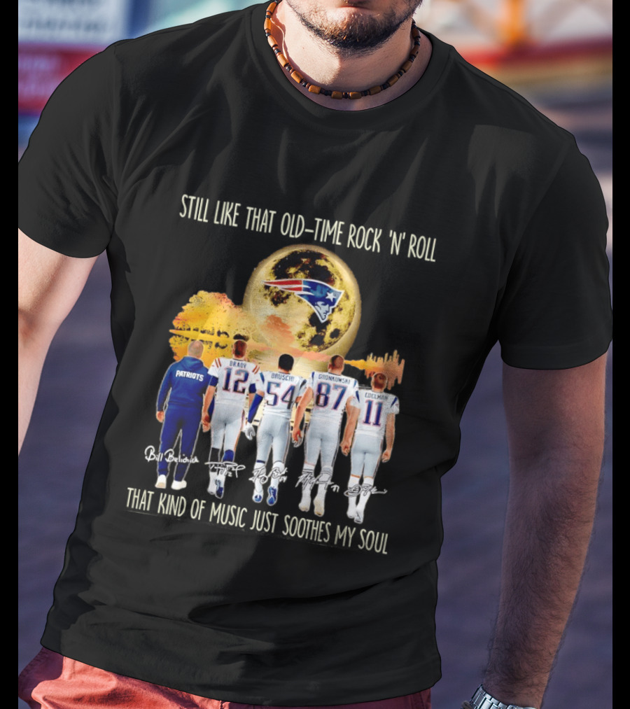 Patriots Brady Bruschi Gronkowski Edelman Old Time Rock 'n' Roll Moon T-Shirt