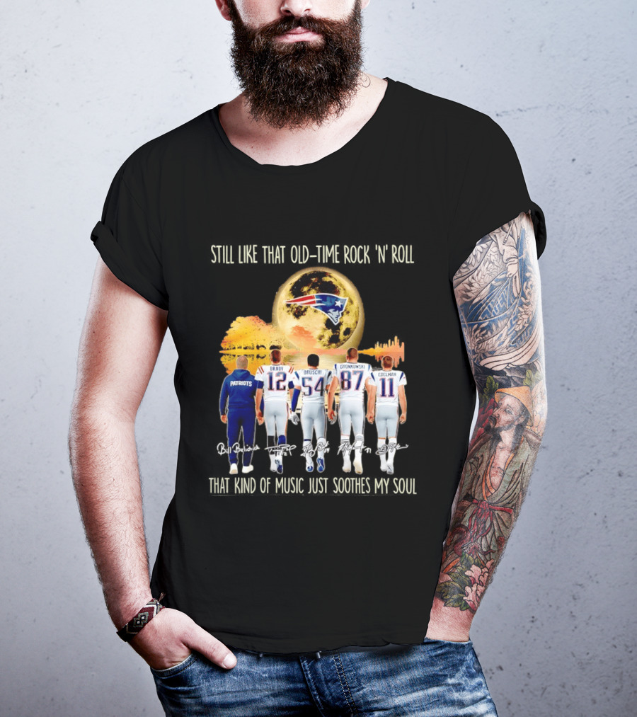 Patriots Brady Bruschi Gronkowski Edelman Old Time Rock 'n' Roll Moon T-Shirt