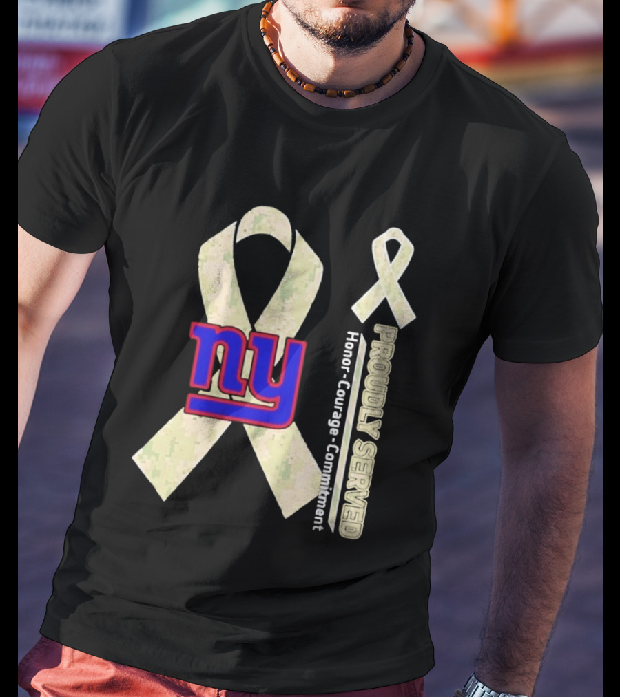 New York Giants NY Ribbon Honor Courage Commitment Proudly Served T-Shirt