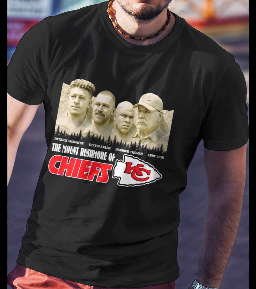 Patrick Mahomes Travis Kelce Derrick Thomas Andy Reid Kansas City Chiefs Mount Rushmore T-Shirt