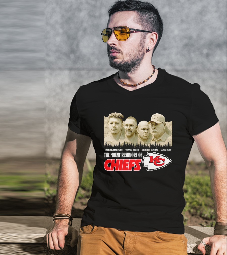 Patrick Mahomes Travis Kelce Derrick Thomas Andy Reid Kansas City Chiefs Mount Rushmore T-Shirt
