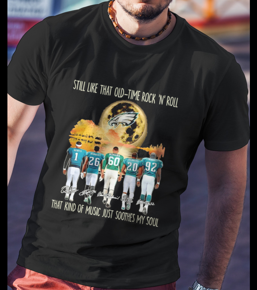 Philadelphia Eagles Players Hurts Barkley Dickerson Dawkins White Old Time Rock 'n' Roll T-Shirt