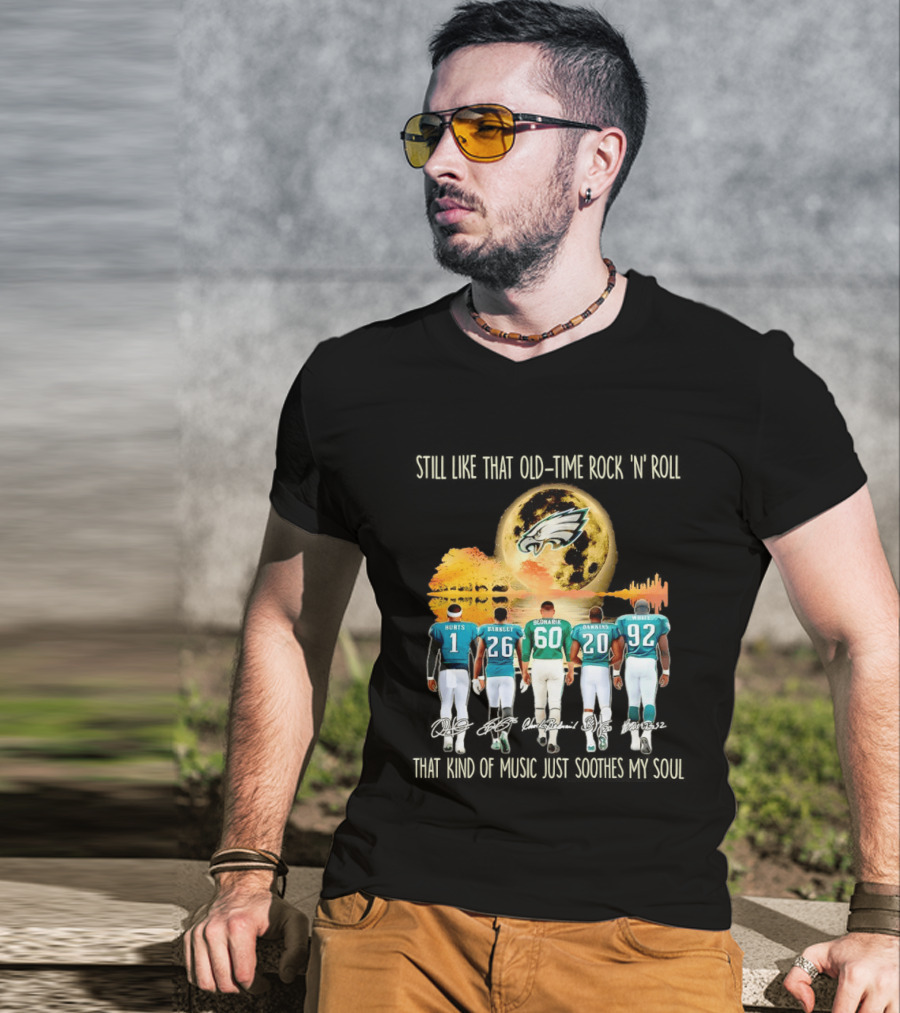 Philadelphia Eagles Players Hurts Barkley Dickerson Dawkins White Old Time Rock 'n' Roll T-Shirt