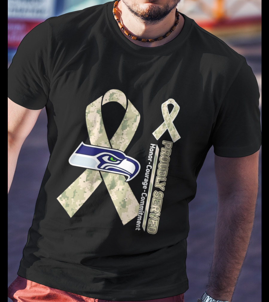 Seattle Seahawks Military Appreciation Proudly Served Honor Courage Commitment Ribbon T-Shirt