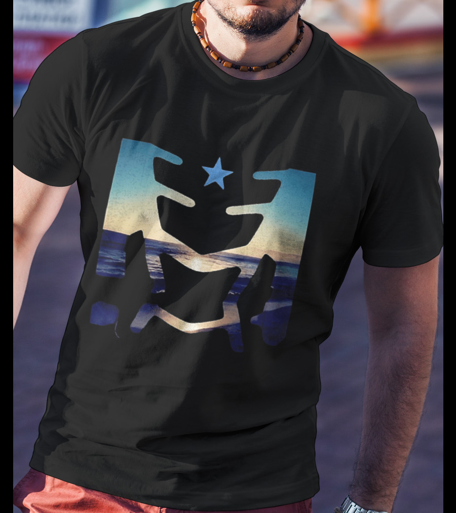 Sunset Ocean Waves With Blue Star T-Shirt