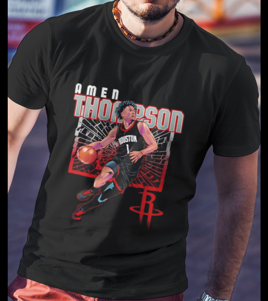 Amen Thompson 1 Houston Rockets Basketball Player Action T-Shirt
