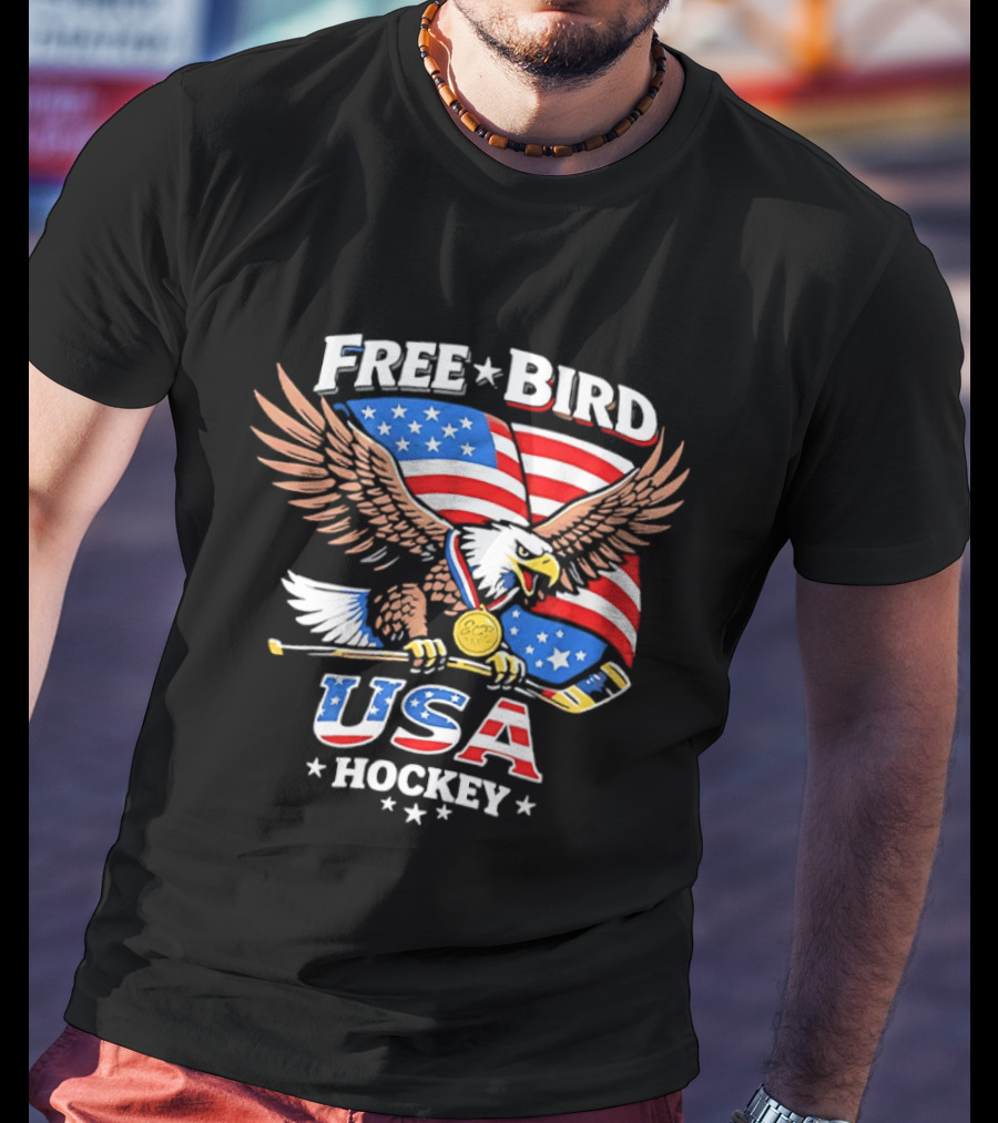 Free Bird USA Hockey Gold Medal American Eagle Iconic Sports Spirit T-Shirt