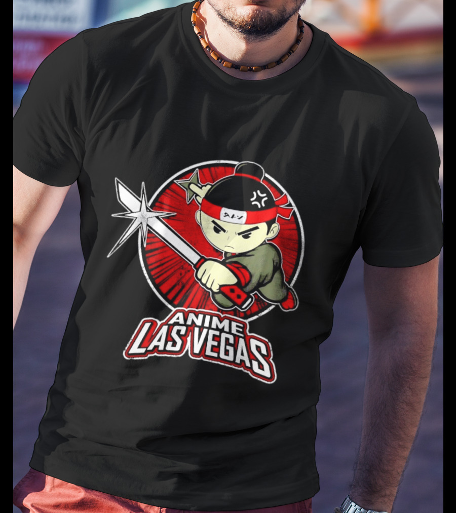 Anime Las Vegas Ninja Warrior With Sword And Headband T-Shirt