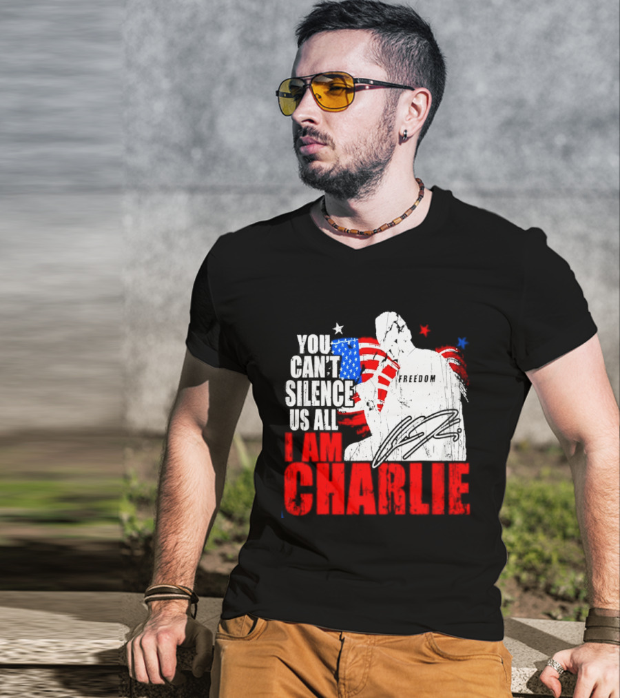 You Can't Silence Us All I Am Charlie Kirk Freedom USA Flag T-Shirt