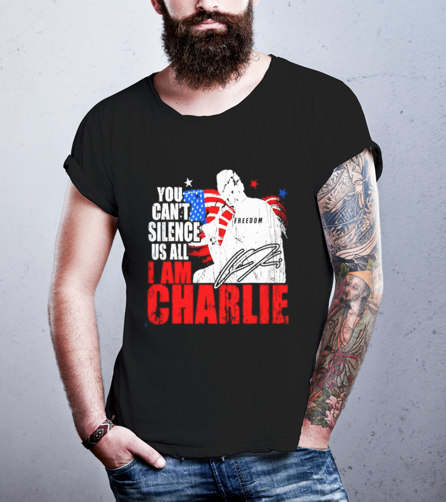 You Can't Silence Us All I Am Charlie Kirk Freedom USA Flag T-Shirt