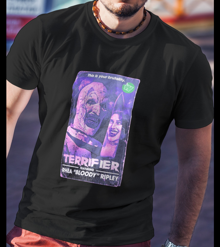 Terrifier VHS Cover This Is Your Brutality Featuring Rhea "Bloody" Ripley T-Shirt