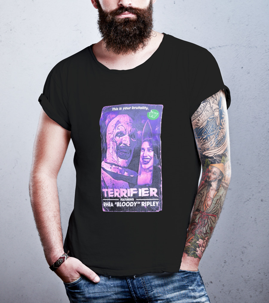 Terrifier VHS Cover This Is Your Brutality Featuring Rhea "Bloody" Ripley T-Shirt