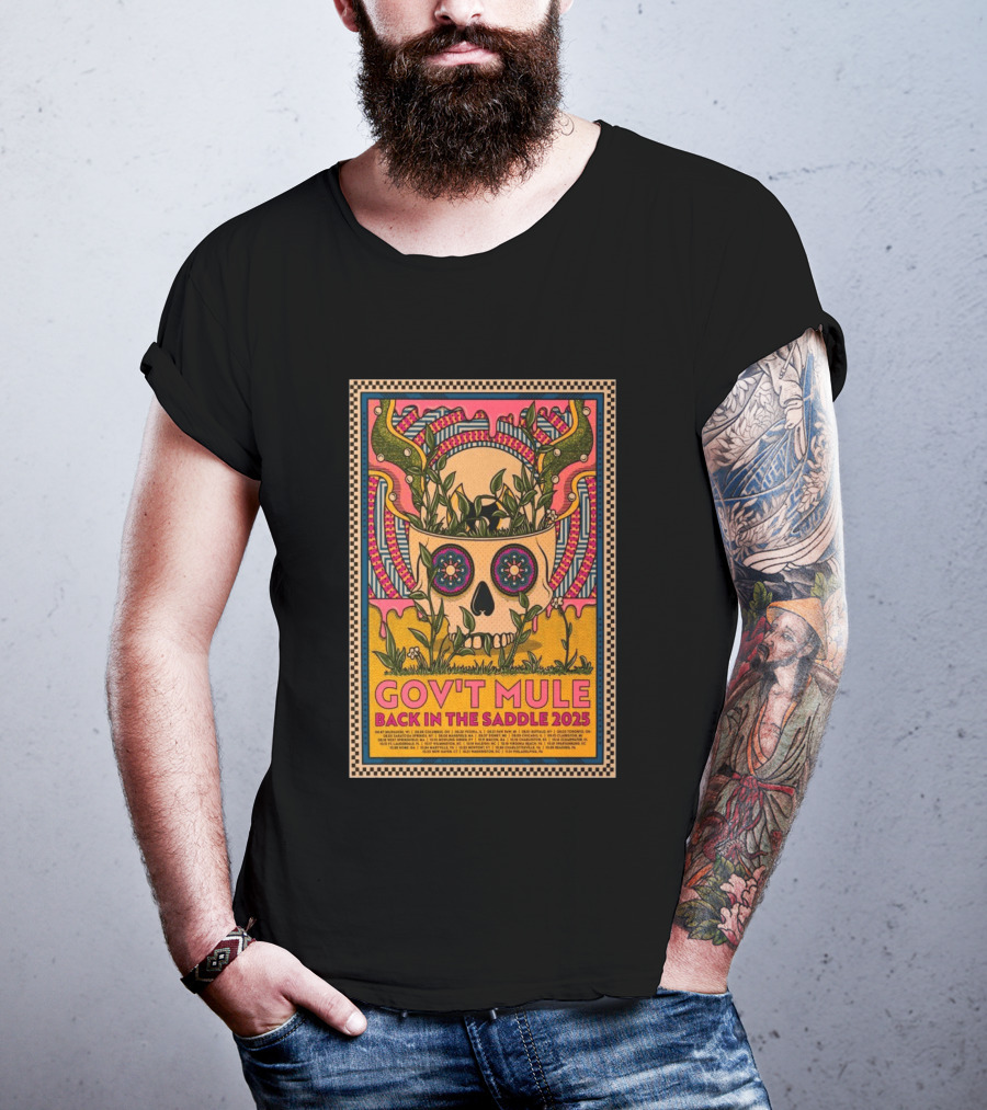 Gov't Mule 2025 Skull And Antlers Floral Concert T-Shirt