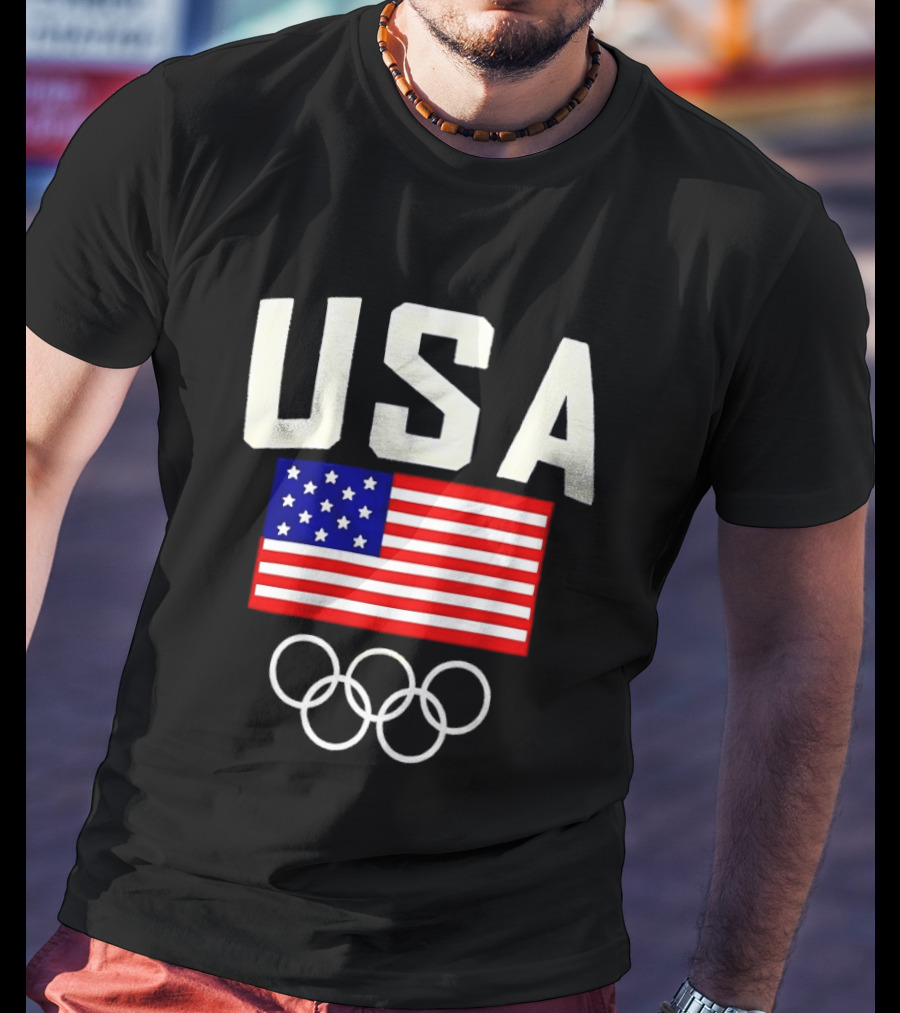 USA Flag Olympic Rings Team USA 2026 Gold T-Shirt