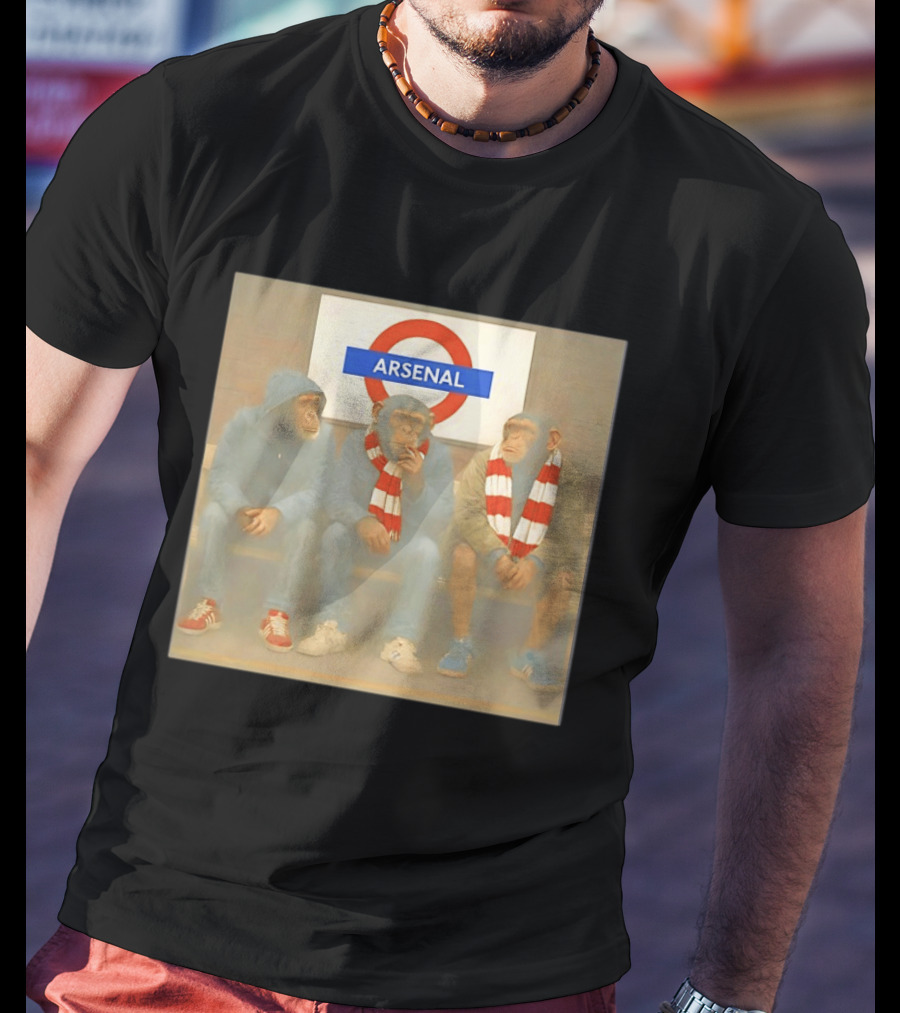 Arsenal Fans Chimpanzee Trio In London Underground Setting T-Shirt
