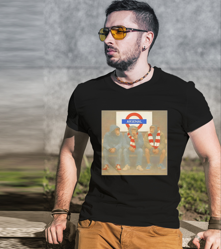 Arsenal Fans Chimpanzee Trio In London Underground Setting T-Shirt