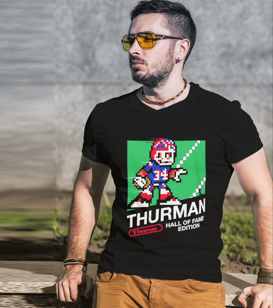 Thurman 34 Hall Of Fame Edition Buffalo Bills Pixel Art Retro Football T-Shirt