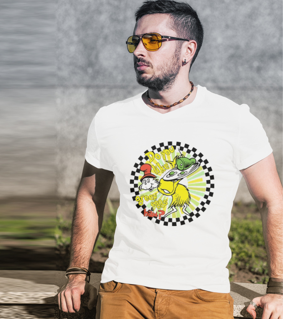 Dr Seuss Do You Like Green Eggs And Ham Yellow Character Red Hat Fan T-Shirt